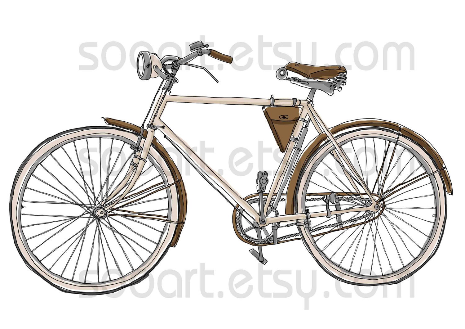vintage bicycle -Digital Image Sheet -Original Illustrate Drawing  A4 Print transfer on Pillows, t-shirts, scrapbook, lampshades  ETC.v