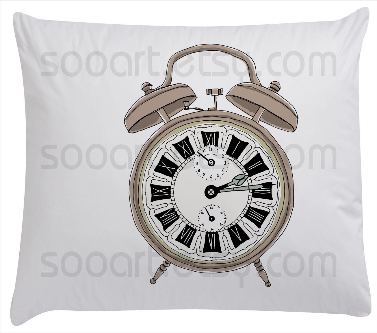 alarm clock -old -Digital Image Sheet -Original Illustrate Drawing A4 Transfer Print Pillows, t-shirts, scrapbook, lampshades