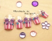 Gyaru nails, kawaii, 3D nails,  pink,  purple, white, lolita, false nails