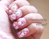 Japanese nail art, Minori, fairykei kawaii deco pastel pink nails