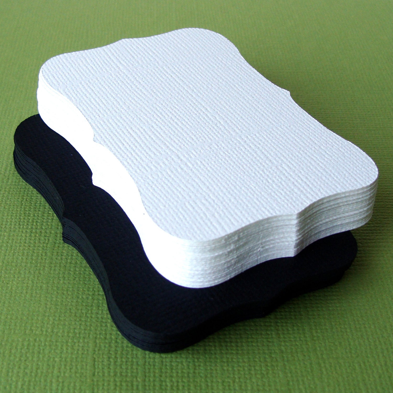 48 Top Notes or Bracket Cards . 24 each of RAVEN BLACK and WHITE Cardstock Journaling Tags, Bag Toppers or Escort Cards . 3x2
