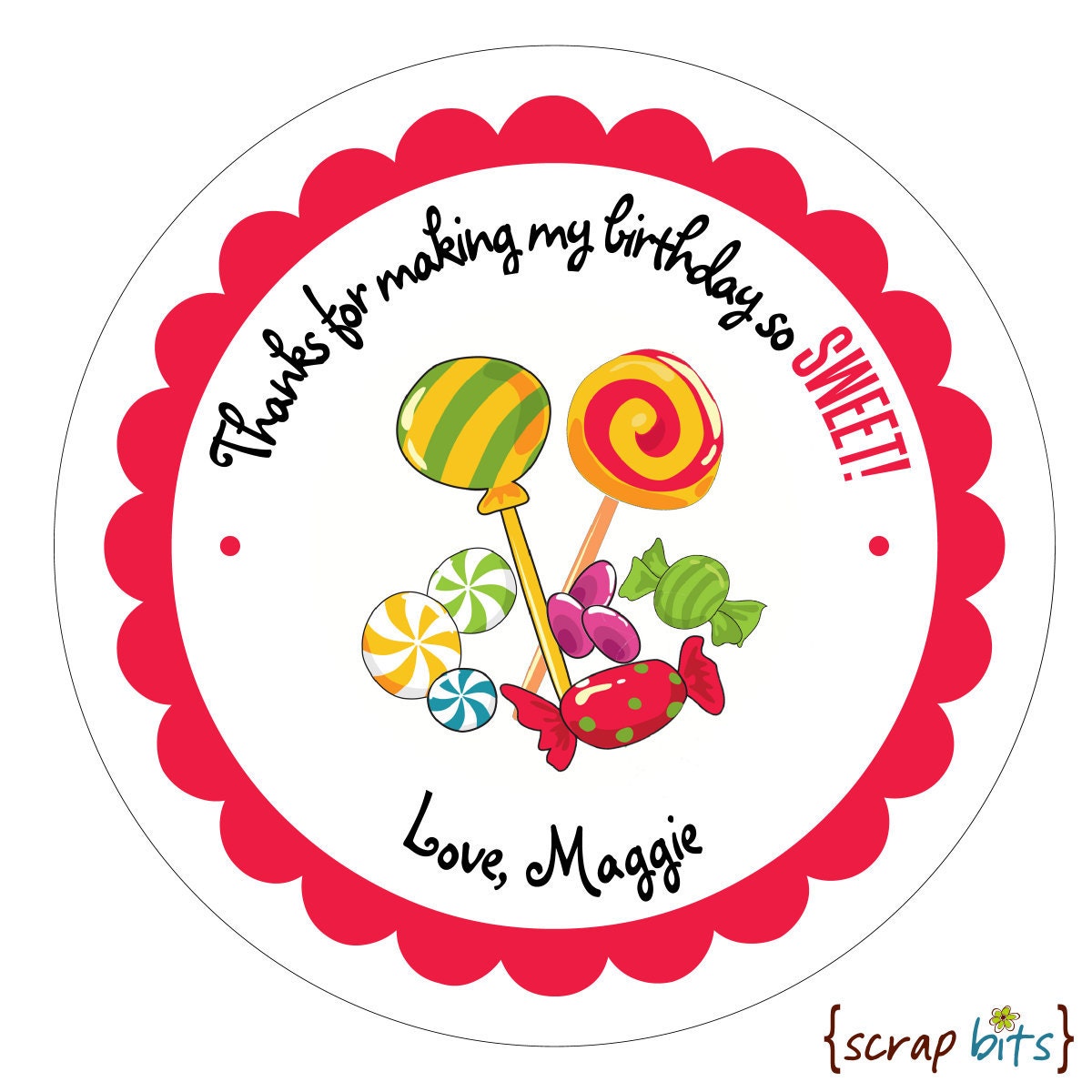 Candy Shoppe . Personalized Birthday Stickers, Labels or Envelope Seals