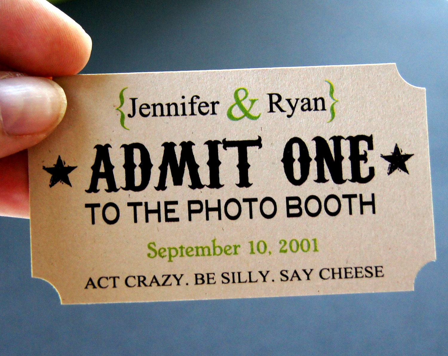 10 Personalized Photo Booth Tags . ADMIT ONE Ticket Prop for Wedding or Party Photo Booth. 2 x 3.5