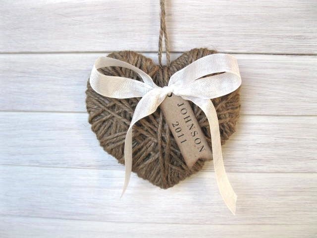 PERSONALIZED jute heart - family gift, baby gift/ornament, wedding proposal, Christmas ornament - original design