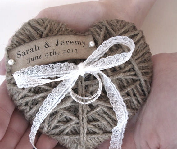 Wedding Ring Bearer Pillow - personalized name/date - REUSE as Christmas ornament - wedding decor- in Weddings Unveiled 2013 - ORIGINAL