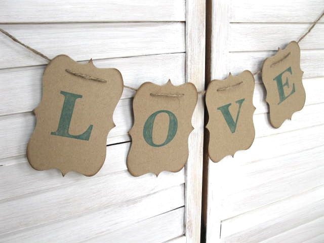 Love Banner - Featured in Romantic Homes 2012 Feb. Issue - Aqua/blue/green