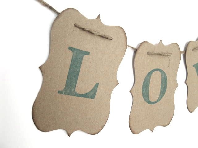 Love Banner - Featured in Romantic Homes 2012 Feb. Issue - Aqua/blue/green