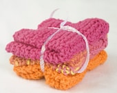 SALE - Hand Knit Cotton Wash Cloths in Pink Playtime - 3-Pack - Ready to Ship
