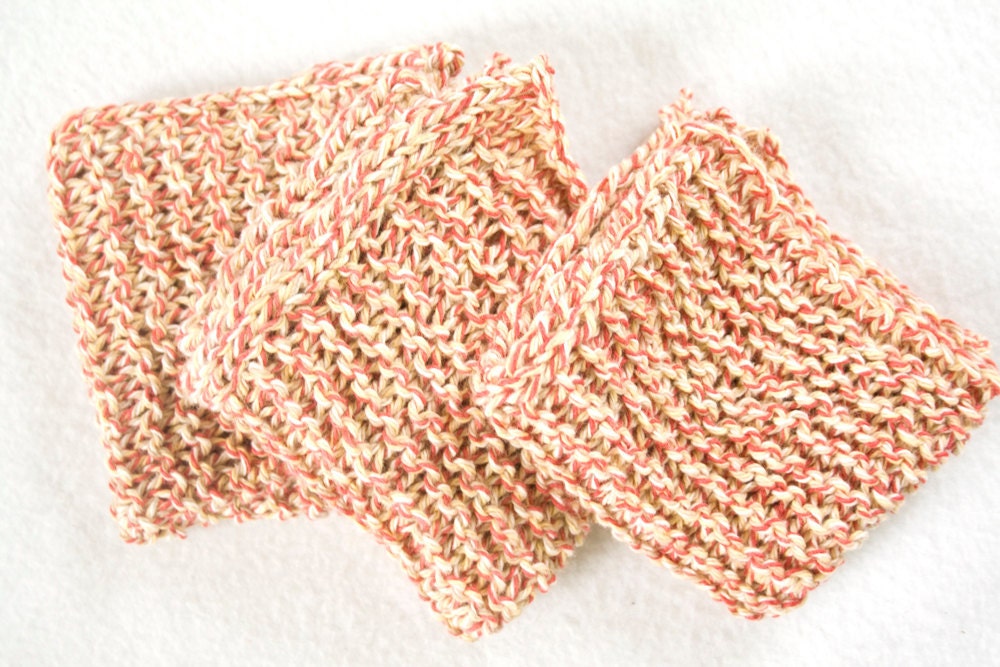 SALE - Hand Knit Cotton Wash Cloths in Red Twist - 3 Pack - Ready to Ship