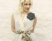 Charcoal Gray  Crochet Flower Pin - READY TO SHIP