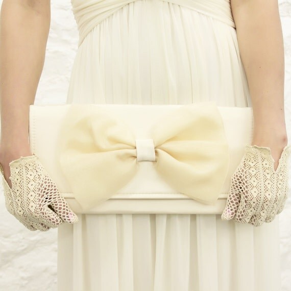 Ivory Organza Bow Clutch READY TO SHIP
