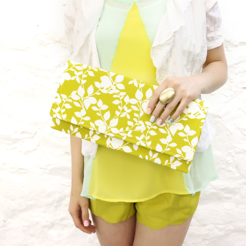 Chartreuse Flower Clutch READY TO SHIP