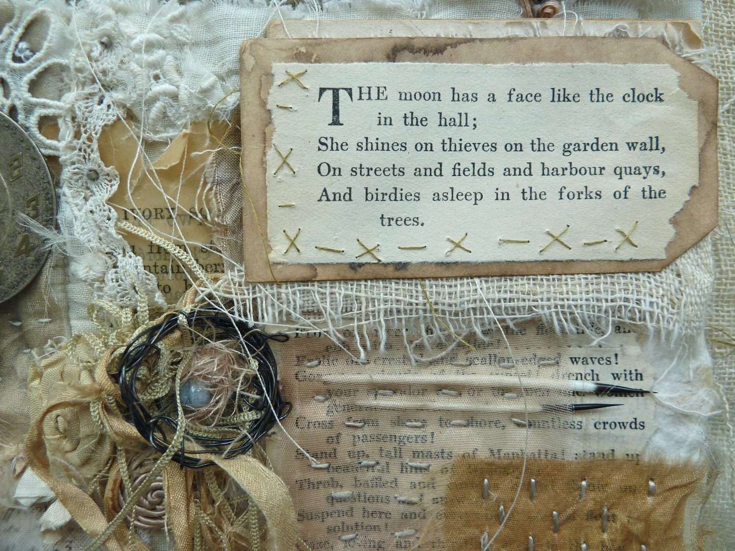the moon textile art quilt