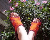 Orange and  Fuchsia Crocheted SANDALS - Boho hippie shoes - CUSTOM MADE