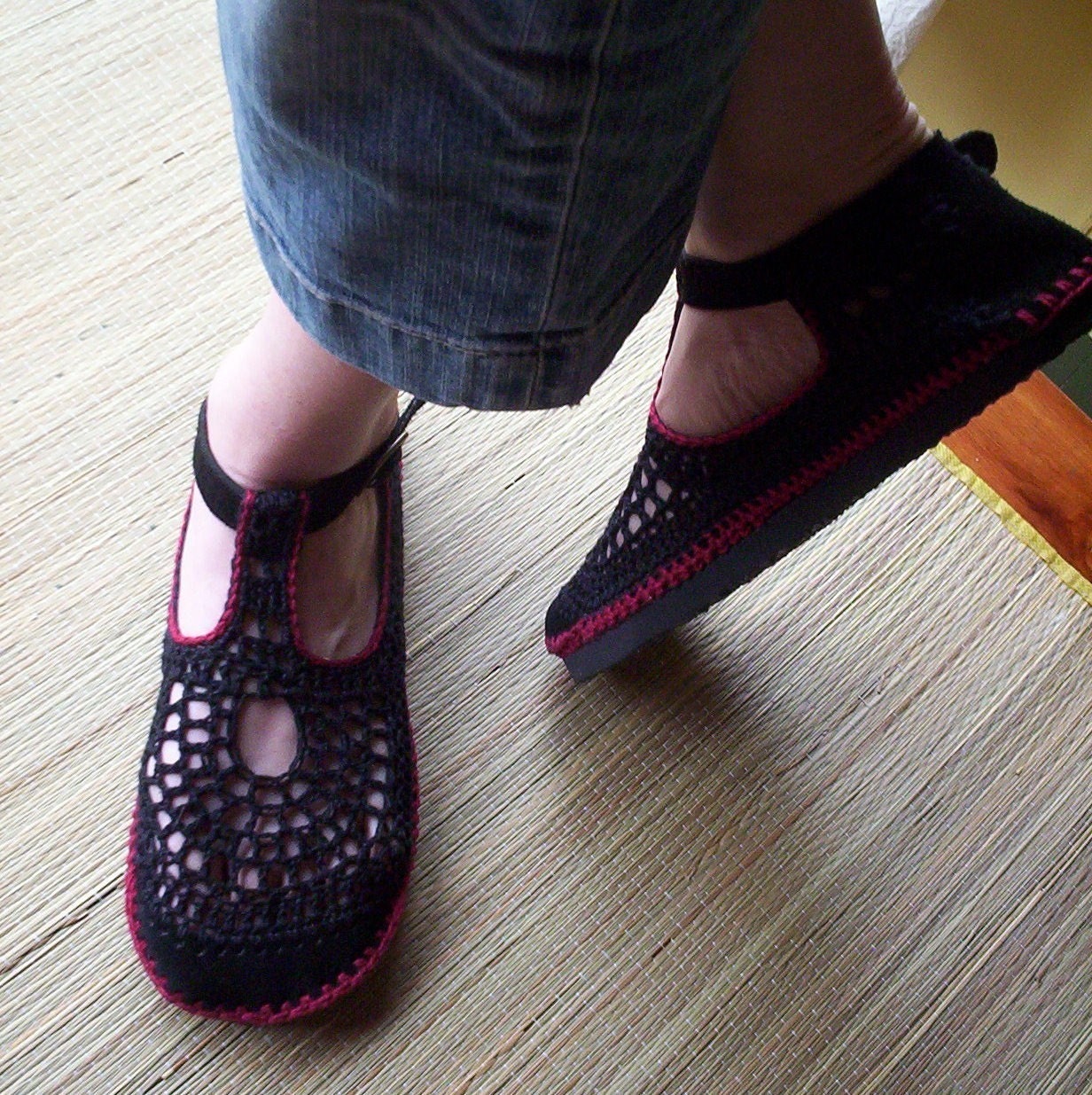 Mary Jane crochet SHOES - Black  and Wine Red - CUSTOM MADE -