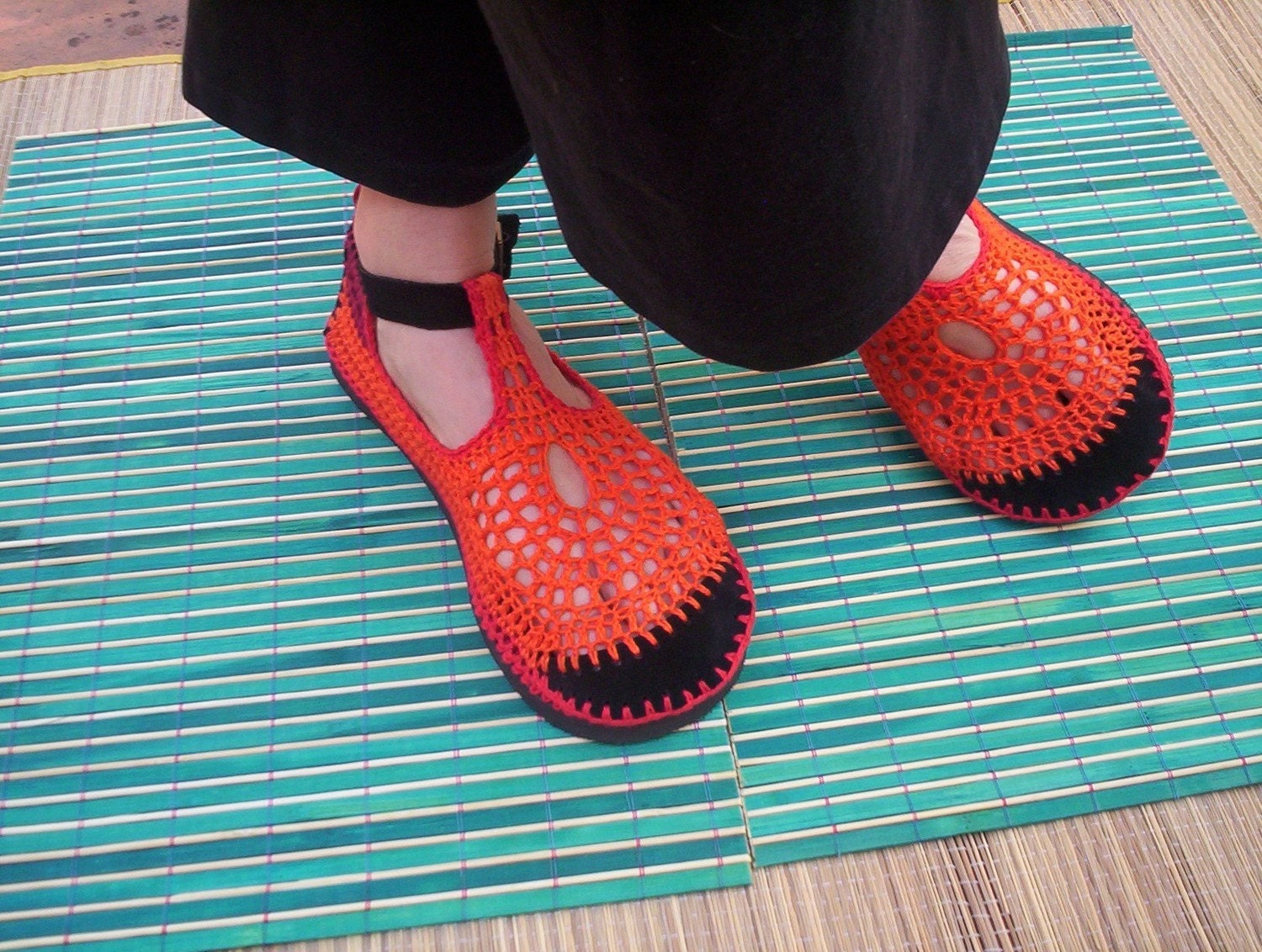 Mary Jane crochet SHOES - Tangerine - Orange, Red and Burgundy - CUSTOM MADE