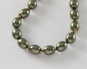 1950's Monet Moss Green Beaded Necklace Signed