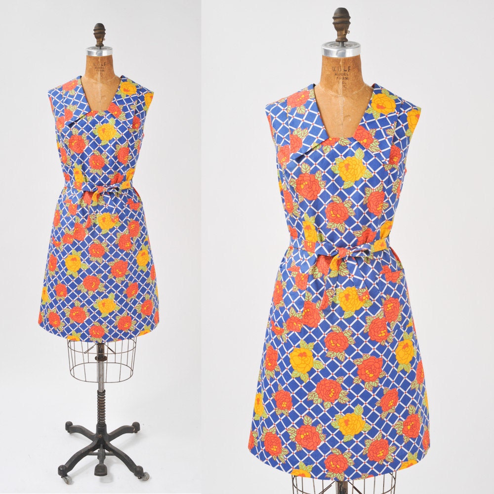 1960's Rose Geometric Day Dress - MOD USSR Russian Deadstock with Tags