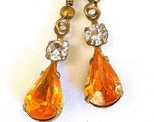 Topaz teardrop earrings, vintage glass and crystal