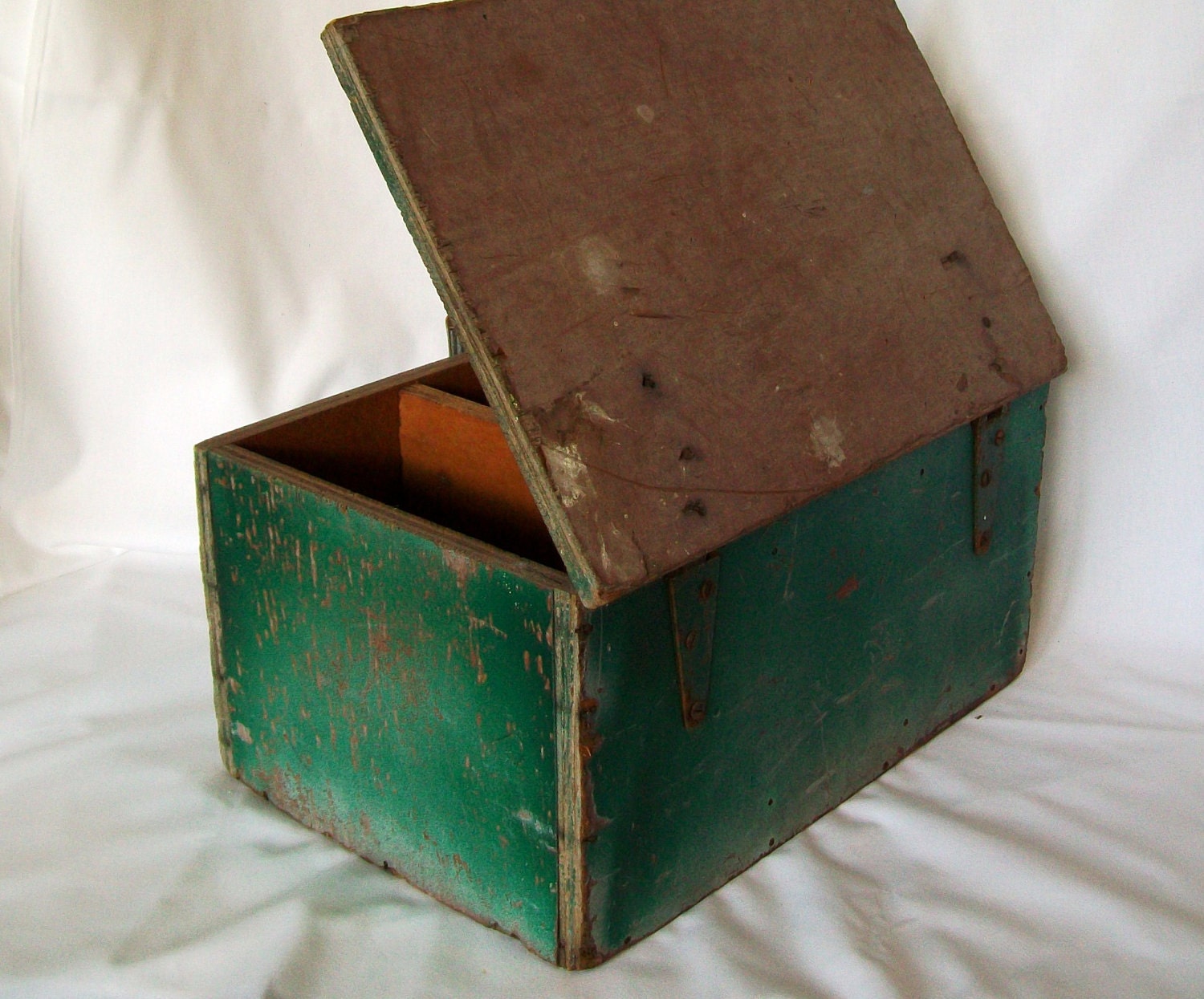 Vintage Heavy Wooden Box Primitive Shabby Paint As Found