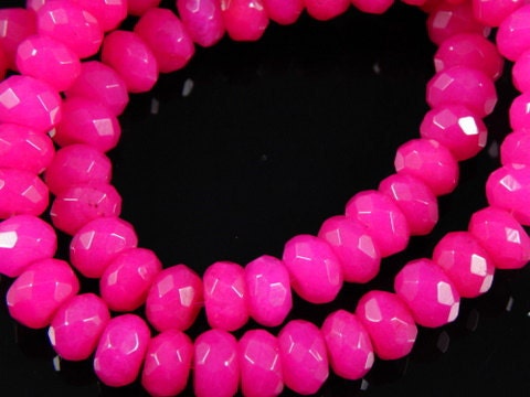 10 pc- Faceted Hot Pink Rondelle Jade Beads, 8x5mm