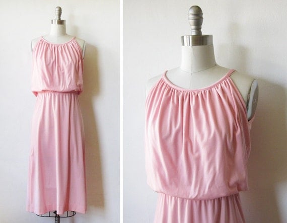 1970s pink dress / 70s grecian sundress