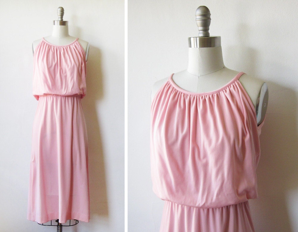1970s pink dress / 70s grecian sundress