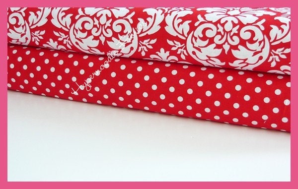 Michael Miller Fabric Duo-Rouge Dandy Damask and Red Dumb Dot 2 yards total