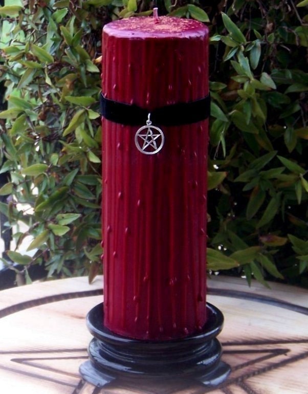 TRUE BLOOD Sacred Witchblood Soy Pillar Candle w/ Gold Seal Dragon's Blood for Power Casting, Blood Moon Rites, Sexual Potency, Conjuring