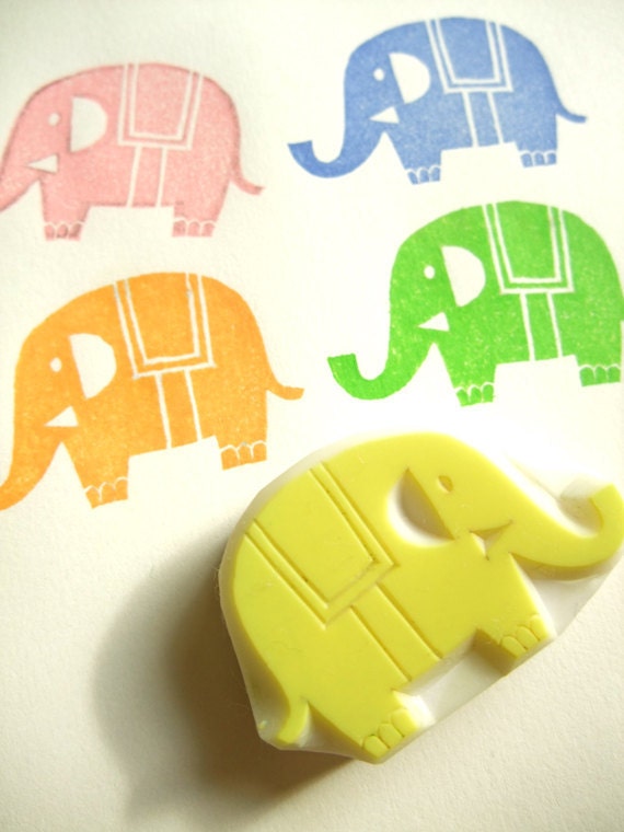 ELEPHANT hand carved rubber stamp - handmade rubber stamp - animal in the zoo