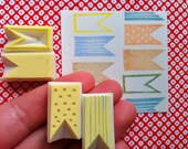 ribbon banner rubber stamp. hand carved rubber stamp. handmade rubber stamp. set of 4.