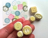 button rubber stamp set. hand carved rubber stamp. hand carved stamp. sewing buttons. set of 6.  no2.