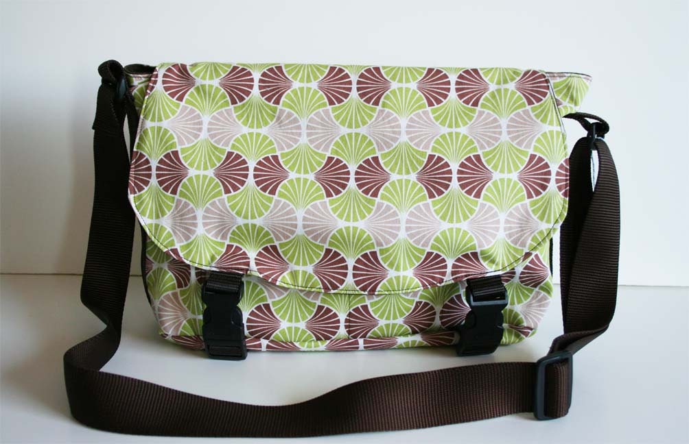 Messenger Bag - Cross Body Bag - Brown and Green Messenger, Lots of Pockets