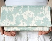 5 Bridesmaid Clutches - Mint and Cream Dogwood Print - Wedding Purses