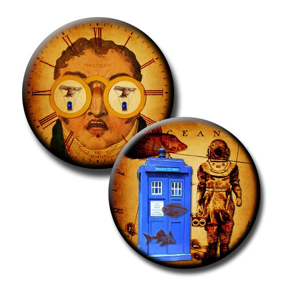 Flight of the Tardis - 1 inch circles - Digital collage sheet