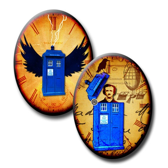 Flight of the Tardis No1 - 40mm x 30mm Ovals - Digital collage sheet