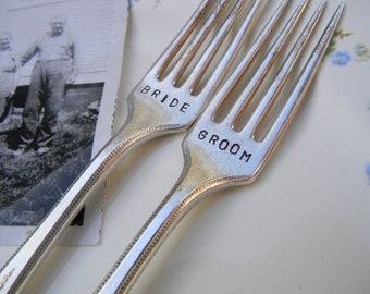 Bride and Groom Forks Vintage Wedding Cake Reception Set.