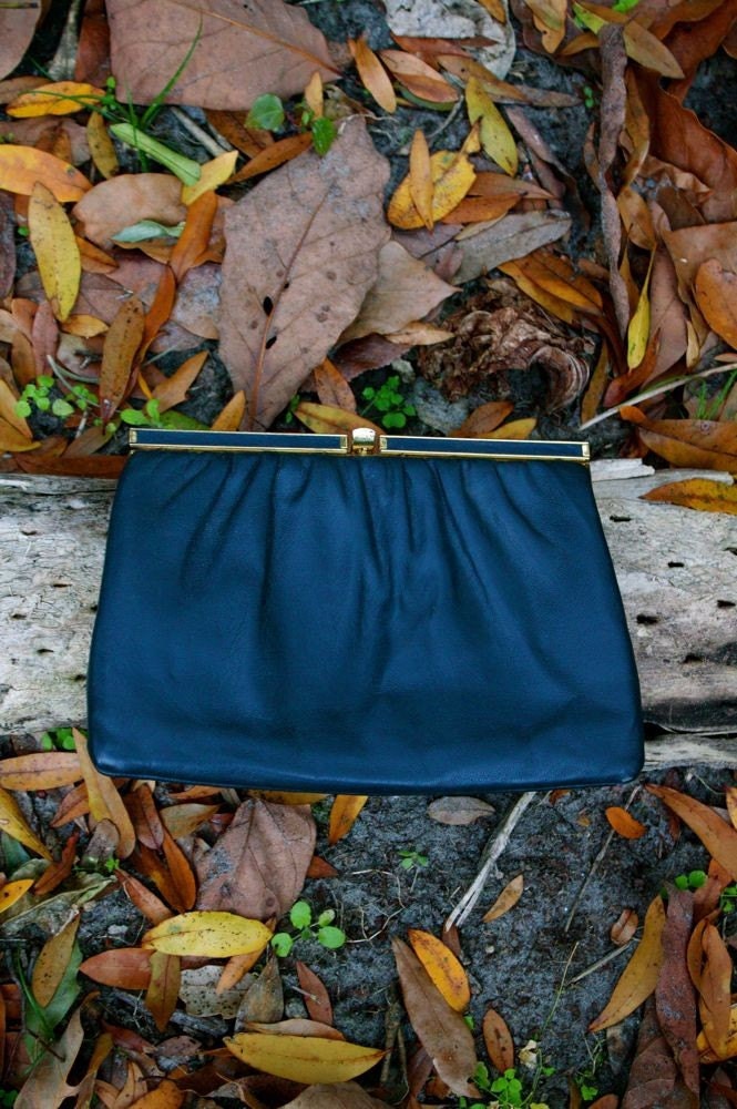 Vintage BEAUTIFUL 80s Blue/Grey Leather Vintage Clutch