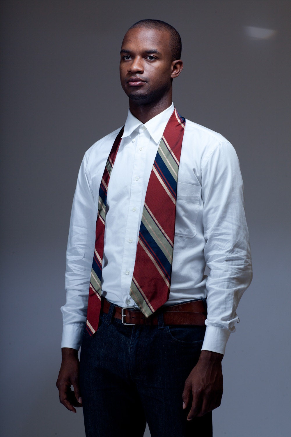 Vintage 80s Gentlemen's Yves St. Laurent Red StripedTie