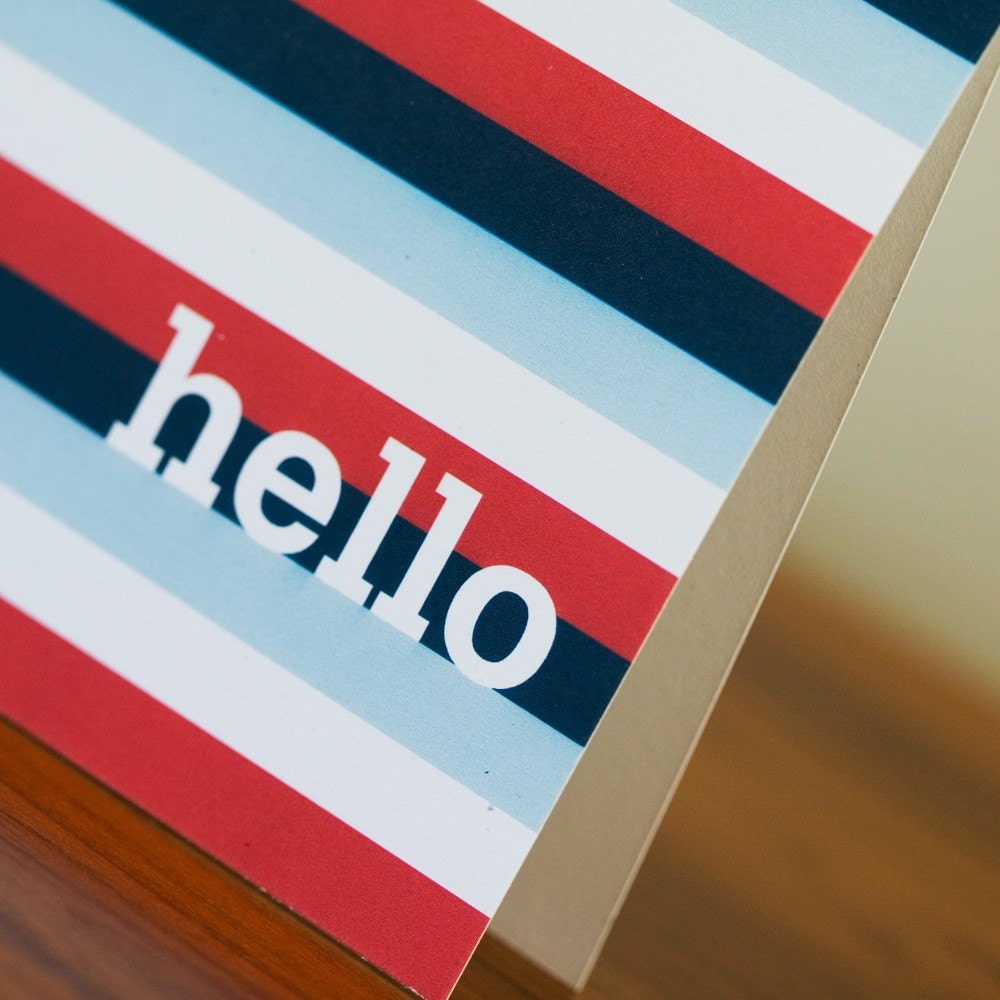 SALE - Recycled Nautical Hello Greeting Cards with Modern Stripes - Abby