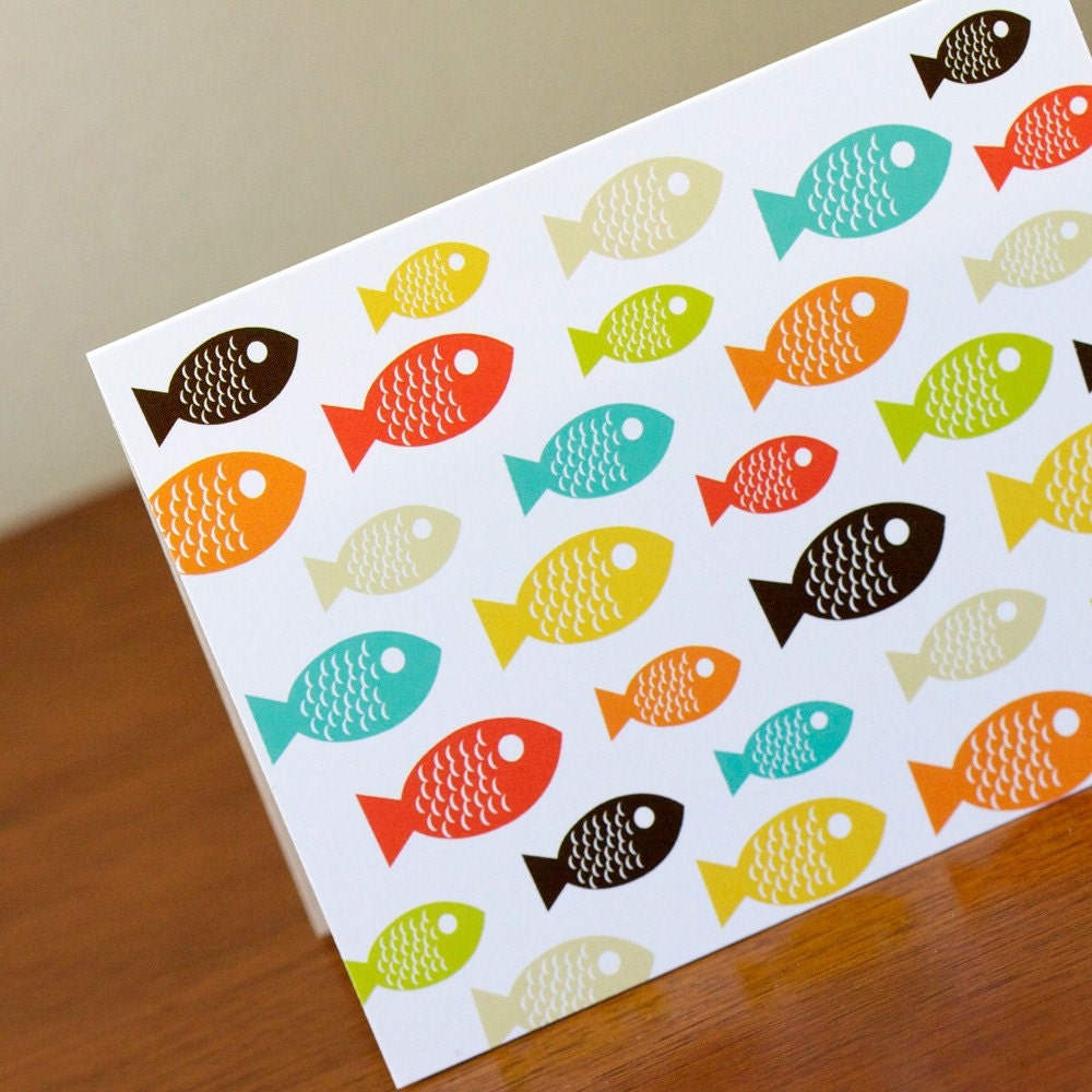 10 Bright Mid Century Modern Fish Blank Greeting Cards - Dennis