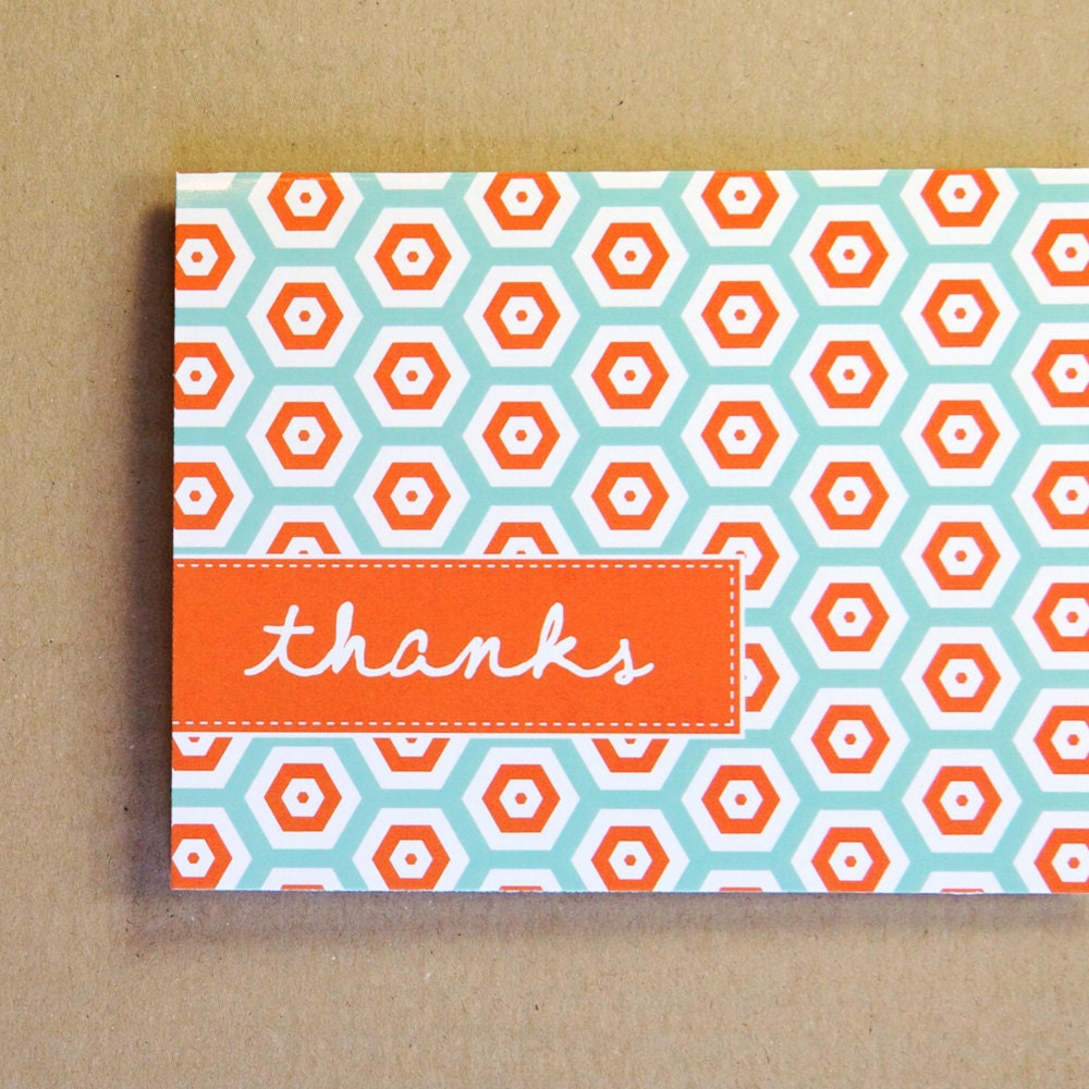 Thank You Cards - Bright Tangerine and Cockatoo Honeycomb - Pippa