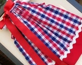 4Th of July Red White and Blue checked girls pillowcase dress