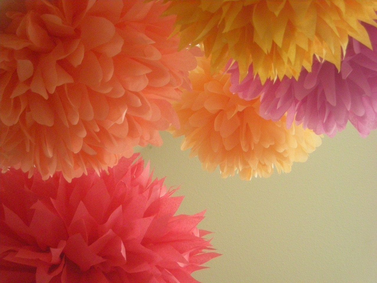 Punch Drunk Love ... 5 tissue paper poms // wedding decorations // birthday // nursery // diy // party decorations Il_570xn