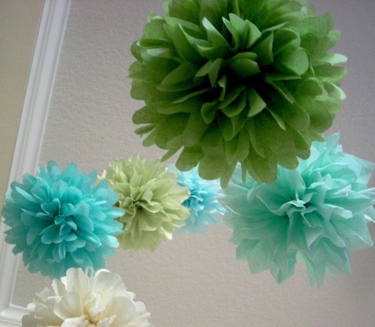 Little Teagan ... tissue paper pom mobile // nursery decoration // hanging mobile // housewarming gift // new baby Il_570xn