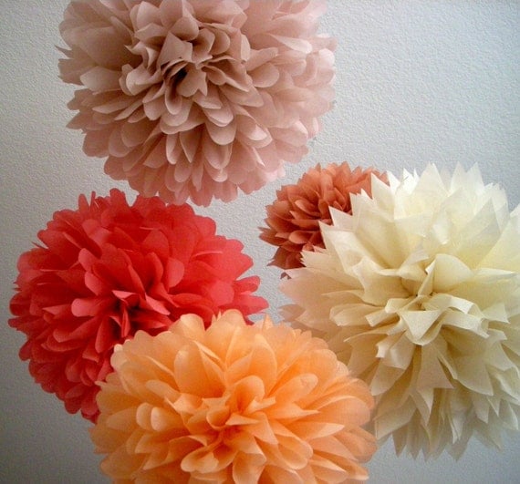 XOXO ... 5 tissue paper poms // wedding reception // tea party // birthday // party decorations