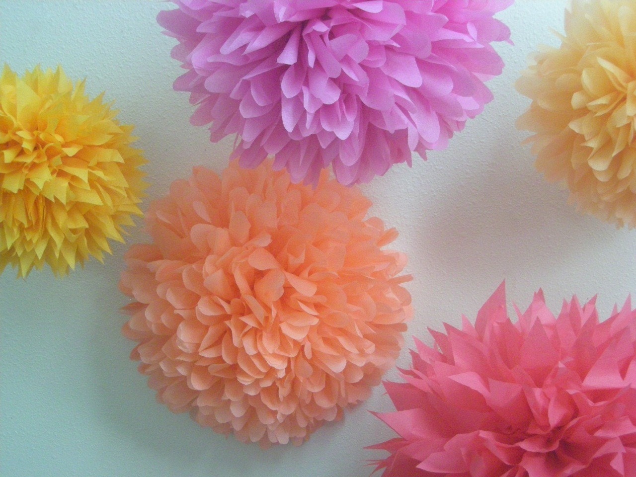 Punch Drunk Love ... 5 tissue paper poms // wedding decorations // birthday // nursery // diy  // party decorations