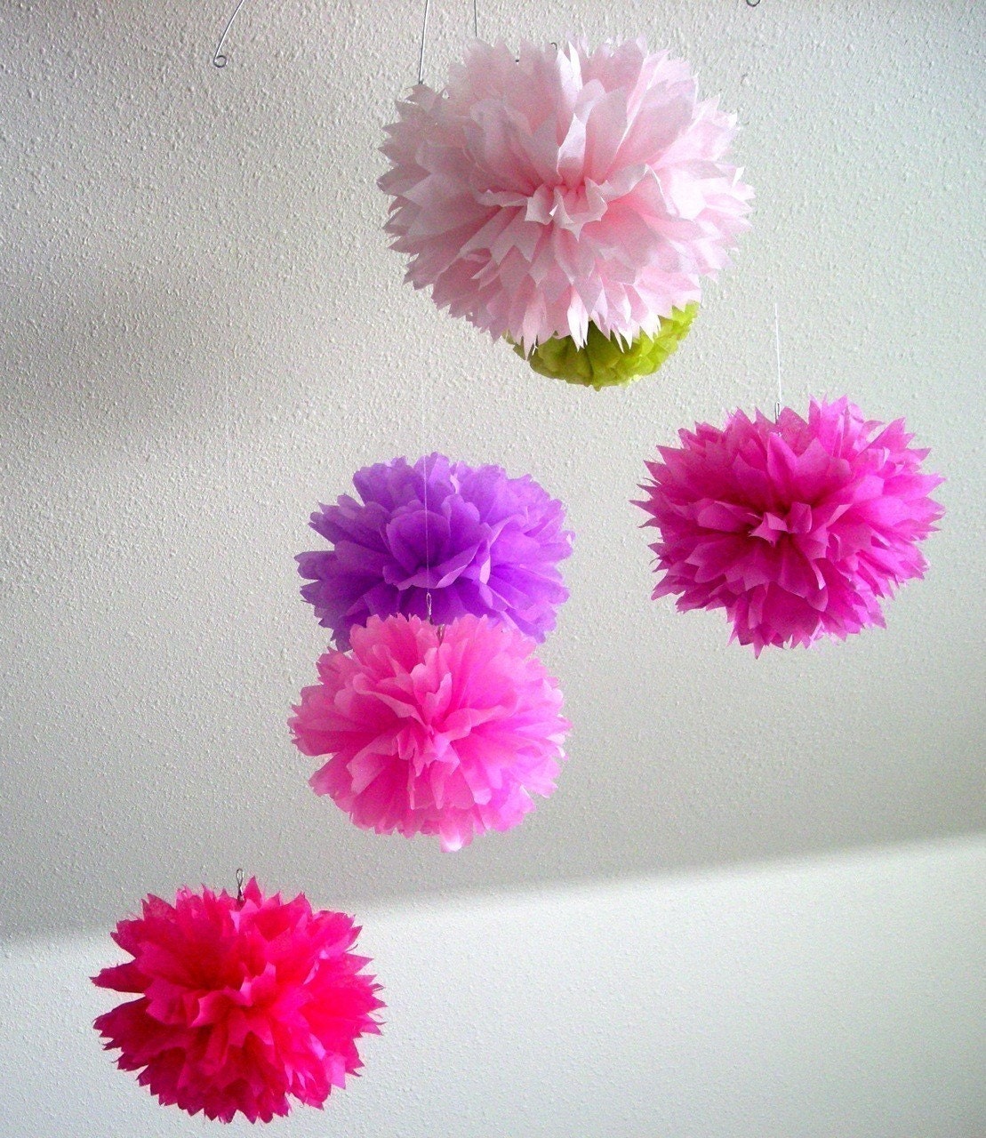 The Princess and the Pea ... tissue paper pom mobile // nursery decoration