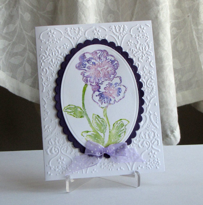 Pansy watercolor flower - Handmade Greeting Card - Hand Stamped