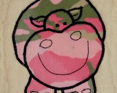 Embellished Prefold Diaper Burp Cloth - Camo Hippo - Free Ship